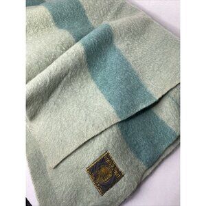 Early's Witney Point Wool Blanket Green Stripes Vintage 50's Made in England